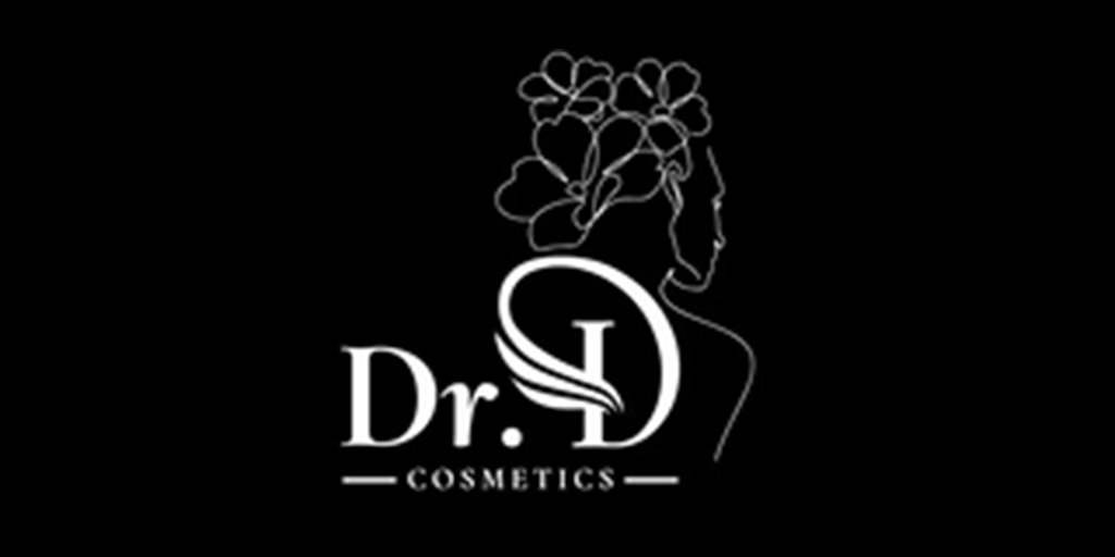 Dr D Cosmetics logo with feminine line art profile and floral head detail