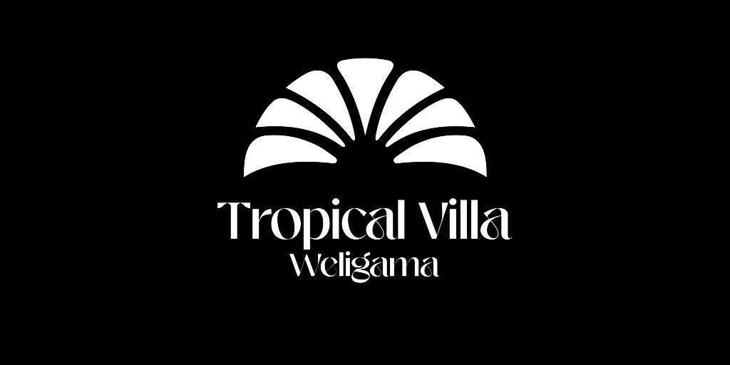 Tropical Villa Weligama logo with palm leaf emblem on black background